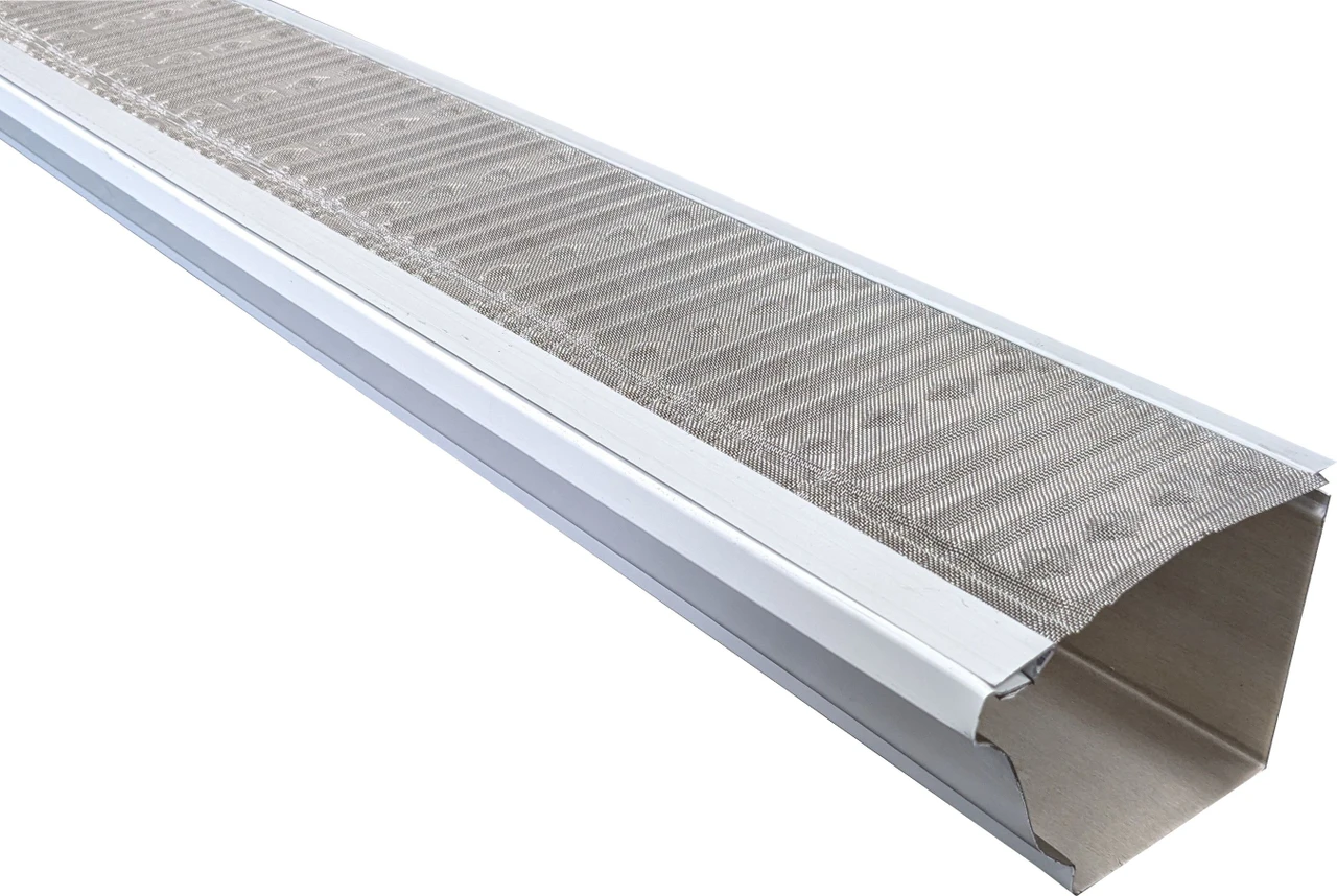 Leaf Stopper’s silver aluminium gutter assembly with fine stainless-steel mesh